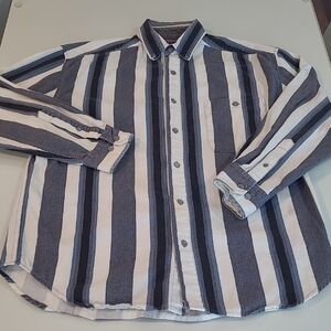 VTG Santana Western Vertical Striped 100% Cotton Button Front Casual Shirt